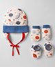 OHMS Single Jersey Knit Space Theme Printed Cap Mittens & Booties Set Multi Color - Diameter 9.5 cm