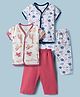 OHMS Single Jersey Knit Half Sleeves Co-Ords Animal & Sea Life Printed T-Shirt & Pyjama Night Suit Pack Of 2 - Red & Navy Blue