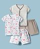 OHMS Single Jersey Knit Half Sleeves T-Shirts & Shorts Co-ord Night Suits With Floral Print Pack of 2 - Multicolor