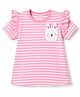 Babyhug Cotton Knit Half Sleeves Striped T-Shirt With Bunny Applique - Pink