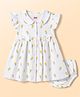 Babyhug Cotton Woven Frocks with Bloomer/Short Frill Sleeves Peter Pan Collar All Over Floral Print White 3-6 Months