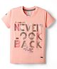 Noddy Half Sleeves Never Look Back Text Foil Printed Tee - Peach