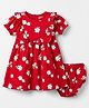 Babyhug Single Jersey Knit Half Sleeves Floral Printed Frock With Bloomer & Bow Applique - Red