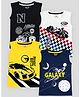 KUCHIPOO Cotton Blend Knit Pack Of 4 Sleeveless Vehicles & Space Theme Printed Tees - Multi colour