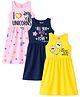 KUCHIPOO Cotton Blend Knit Pack Of 3 Sleeveless Floral  Unicorn & All You Need Is Love Text Printed Dress - Multi Colour