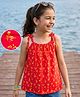Pine Kids Cotton Knit Sleeveless Floral Printed Top - Red