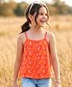 Pine Kids 100% Cotton Knit Sleeveless Floral Printed Top - Orange