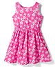 Pine Kids Cotton Knit Sleeveless Floral Printed Frock- Pink & White