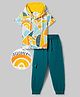 OLLINGTON ST. Cotton Knit Half Sleeves Printed T-Shirt With Hood & Joggers Set - Multicolour & Blue