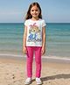 Clothe Funn Cotton Knit Half Sleeves Girl & Cat Printed Tee & Pant Set - Off White & Pink