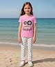 Clothe Funn Cotton Knit Half Sleeves Casette Tape Printed Tee & Pant Set - Pink & White