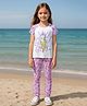 Clothe Funn Cotton Knit Half Sleeves Unicorn Printed Tee & Pant Set - White & Purple