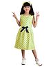 Clothe Funn Cotton Knit Sleeveless Polka Dot Printed Bow Applique Detailed Dress - Yellow