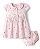 Babyhug Cotton Knit Frocks with Bloomer/Short Cap Sleeves Peter Pan Collar All Over Prints Pink 3-6 Months