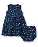Babyhug Cotton Knit Frocks with Bloomer/Short Sleeveless Tiered All Over Prints Blue 9-12 Months