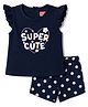 Babyhug Cotton Knit Half Sleeves T-Shirt & Shorts Night Suit With Floral & Text Print - Navy Blue