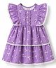 Babyhug Cotton Woven One Piece Dress with Ruffled Sleeves and Floral Print Lavender 2-3 Years