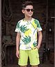 OLLINGTON ST. Cotton Knit Half Sleeves Printed T-Shirt & Shorts Set - Multicolour & Lime Green