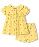 Babyhug Cotton Knit Half Sleeves Front Open Strawberry Printed Co-Ords Top & Shorts Night Suit - Yellow