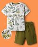 OLLINGTON ST. Cotton Knit Half Sleeves Printed T-Shirt & Shorts Set - Multicolour & Olive Green