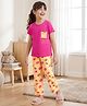 Pine Kids Cotton Knit Half Sleeves T-Shirt & Pyjama Night Suit With Floral Print - Fuchsia