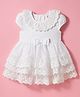 Babyhug Mesh Woven Sleeveless Frock Style Party Onesie with Floral Lace Detailing & Bow Applique - White