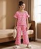 Pine Kids Cotton Knit Half Sleeves Co-Ord Top & Pyjama Printed Night Suit - Pink & Golden