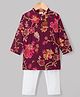 TEENTAARE Cotton Woven Full Sleeves Kurta Pyjama Set with Floral Print - Red