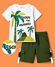 OLLINGTON ST. Cotton Knit Half Sleeves Tropical Theme Printed T-Shirt & Shorts Set  - Multicolour