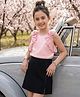 Arias Woven Sleeveless Solid Top & Skirt Set with Floral 3D Applique & Zipper - Pink