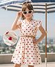 Hola Bonita 100% Cotton Woven Half Frill Sleeves Hearts Printed Knee Length Frock With Belt - OffWhite
