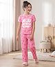 Pine Kids Cotton Knit Half Sleeves Co-Ord T-Shirt & Pyjama Night-Suit With Floral & Text Print - Pink