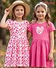 Honeyhap 100% Cotton Knit Half Sleeves Hearts Embroidered Frocks With Bio Finish Pack Of 2 - Pink Marshmallow & Azalea Pink