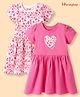 Honeyhap 100% Cotton Knit Half Sleeves Hearts Embroidered Frocks With Bio Finish Pack Of 2 - Pink Marshmallow & Azalea Pink
