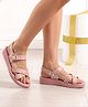 Pine Kids Velcro Closure Sandals with Criss-cross Straps & Foil Print in Pink