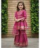 Cutiekins Rayon Woven Full Sleeves Bandhni Printed Kurti Sharara Set With Dupatta - Magenta Pink & Golden