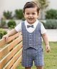 Babyhug Cotton Knit Half Sleeves T-Shirt & Shorts With Attached Checks Waistcoat & Bow - Blue