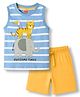 Babyhug Single Jersey Knit Sleeveless Striped Animal Printed Tank T-Shirt & Shorts Set - Light Blue & Yellow