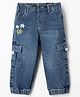 Kookie Kids Woven Full Length Denim Jeans With Cargo Pocket & Text Print - Blue