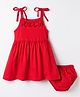 Simply Interlock Knit Sleeveless Solid Frock with Bloomer - Red