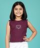 Kiddopanti Cotton Spandex Knit Sleeveless Racer Back Ribbed Butterfly Designed Metal Stud Embellished Crop Top - Wine