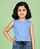Kiddopanti Cotton Spandex Knit Sleeveless Pearl Embellished Top - Blue