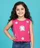 Kiddopanti Cotton Spandex Knit Sleeveless Sequins & Floral Applique Detailed Crop Top - Fuchsia Pink