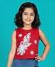 Kiddopanti Cotton Spandex Knit Sleeveless Pearl & Lace Embellished Floral Applique Detailed Crop Top - Red