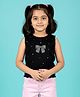 Kiddopanti Cotton Spandex Knit Sleeveless Bow Designed Stone Embellished Crop Top - Black