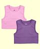 Kiddopanti Cotton Spandex Knit Pack Of 2 Sleeveless Solid Crop Tops - Purple & Baby Pink