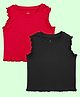 Kiddopanti Cotton Spandex Knit Pack Of 2 Sleeveless Solid Crop Tops - Red & Black