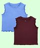 Kiddopanti Cotton Spandex Knit Pack Of 2 Sleeveless Solid Crop Tops - Blue & Wine