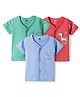 Simply Sinker Knit Half Sleeves Animal Printed Jhablas Pack Of 3 - Red Green & Light Blue