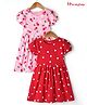 Honeyhap Premium 100% Cotton Knit Half Sleeves Frocks with Heart & Floral Print Pack of 2 - Pink Salt & Salsa